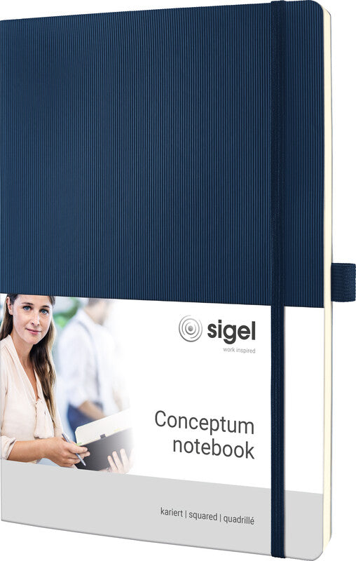 Sigel Notizbuch A4, kariert, Fadenheftung, 194 Seiten, 80 g/m² – Mitternachtsblau