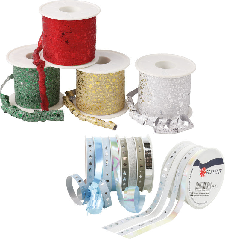 Präsent Geschenkband – Glitter Star, Weihnachten, Kunststoff, 10 mm × 100 m, Rot