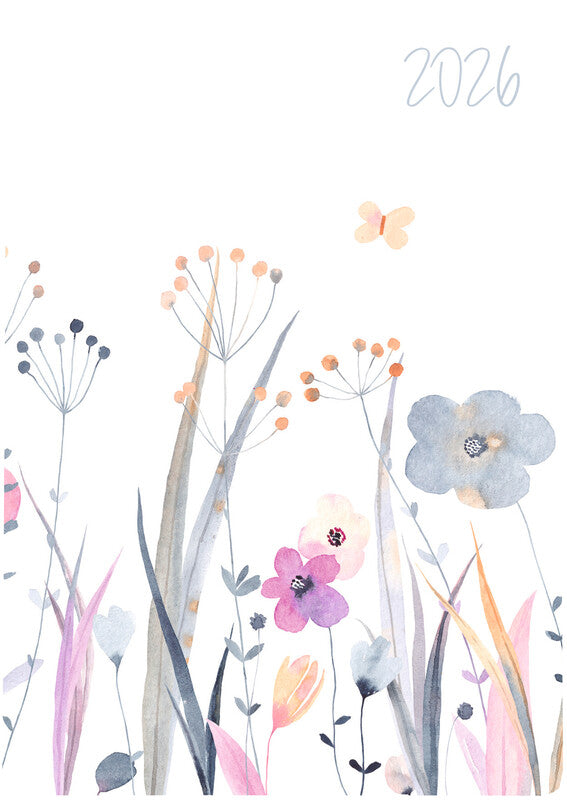 Biella Memento Trend Agenda – 1 Woche/2 Seiten, gebunden, 10,1 × 14,2 cm, Jan–Dez, Wildflower, FSC