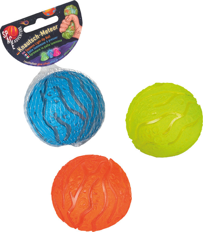 Trendhaus Space Adventure Stressball Knautsch-Meteor – Ø 6,5 cm, mit blinkendem LED-Licht