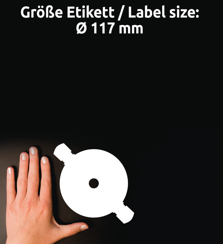 Avery CD-/DVD-Etiketten, Ø 117 mm, weiss, Papier, permanent, 200 Etiketten (100 Blatt)