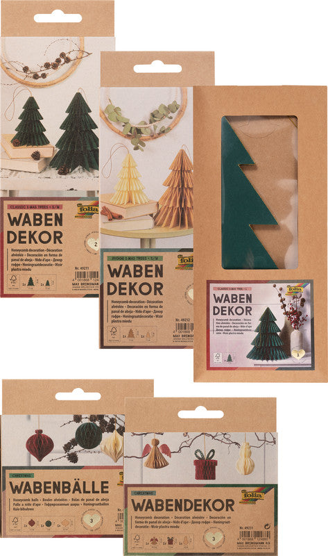 Folia Wabendekor Tanne S/M, Papier, creme/offwhite, 11 × 13 cm und 17 × 20 cm, 2er-Set – Hygge – FSC, eco:plus