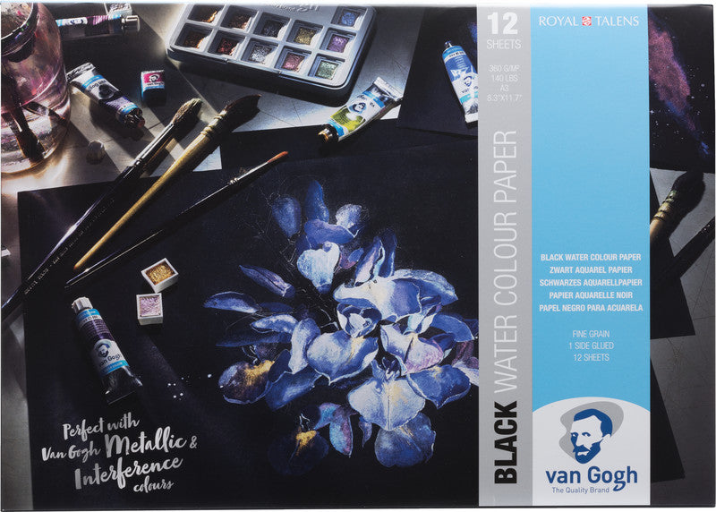 Van Gogh Aquarellblock, Papier, 29,7 × 42 cm, Schwarz, 12 Blatt