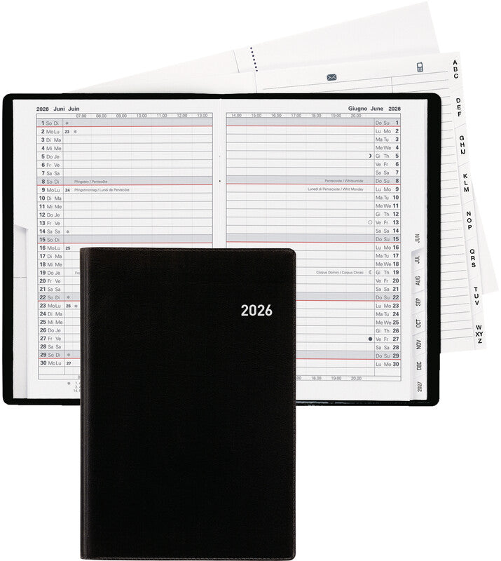 Biella Istanbul Agenda – 1 Monat/2 Seiten, geheftet, 10,6 × 15,3 cm, 15 Monate Okt–Dez, 2026, schwarz, PEFC