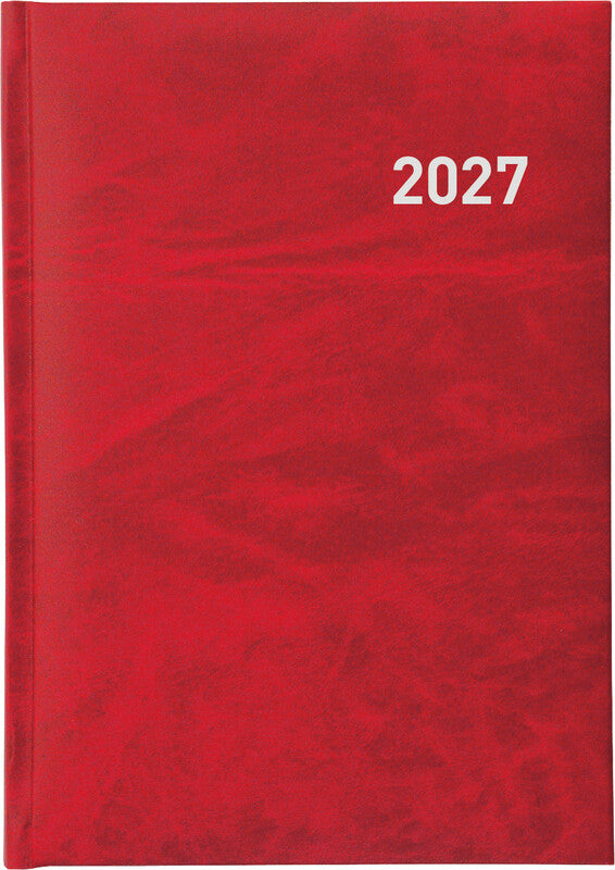 Biella Executive Agenda – 1 Tag pro Seite, gebunden, 14,5 × 20,5 cm, 2027, 1/2-Stunden-Takt, Rot, FSC