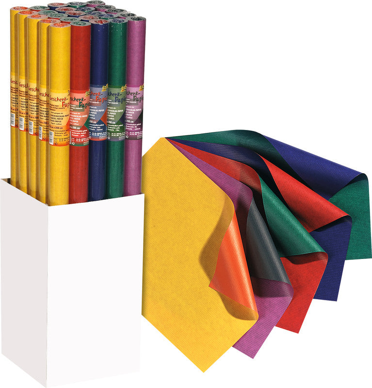 Folia Geschenkpapier Rolle – Kraftpapier, gerippt – 700 × 2000 mm – 80 g/m2 – Gelb/Orange
