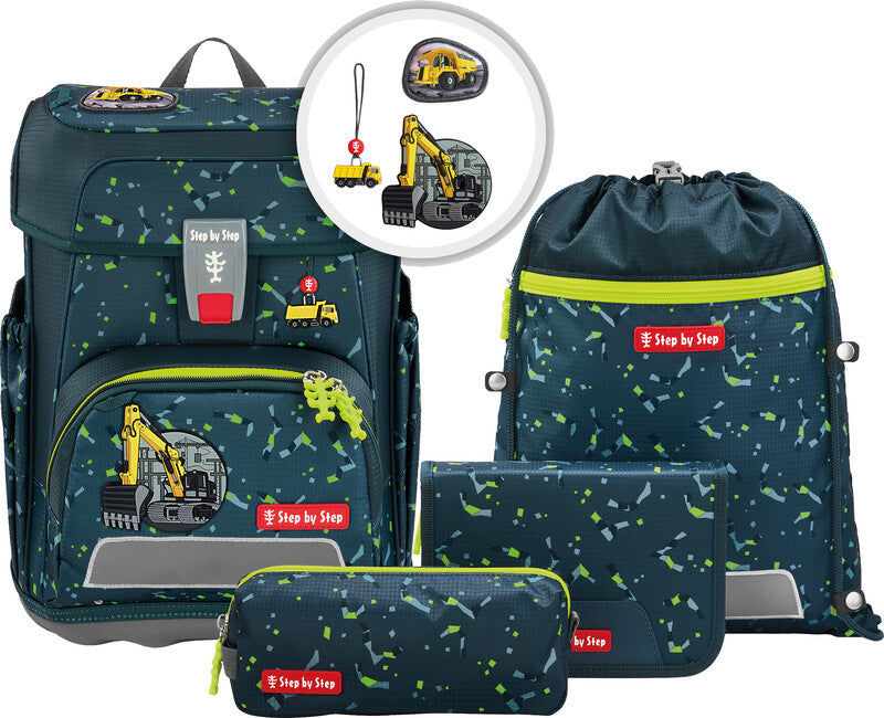 Step by Step Schulrucksack-Set Cloud – 5-teilig – Bagger Rocco – Recycelte Materialien