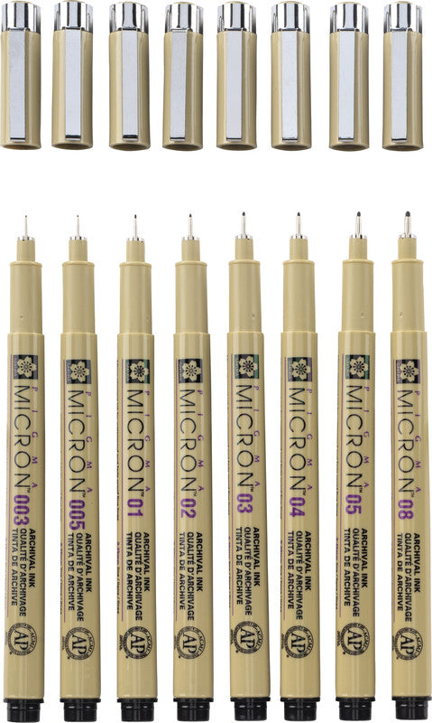 Sakura Pigma Micron Fineliner – 8er-Set – Schwarz – Wasserfest