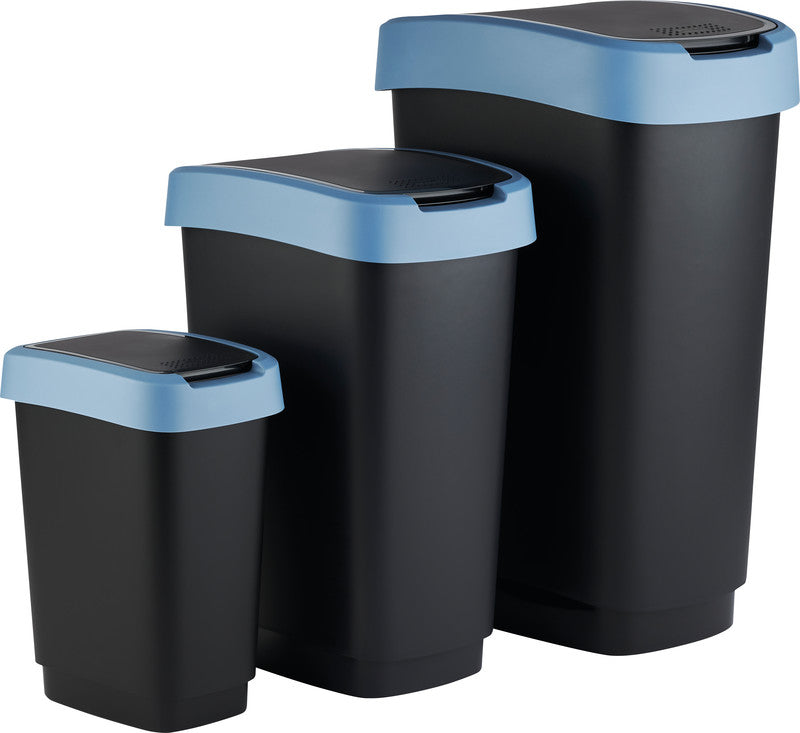 Rotho Abfallcontainer – 50 l – mit Deckel – Kunststoff, Horizon Blau – B × H × T 298 × 602 × 401 mm