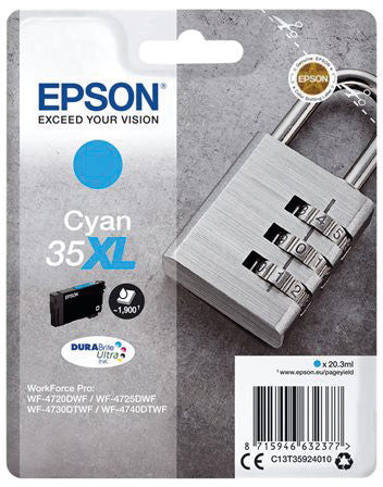 Epson Tintenpatrone 35XL, cyan, XL, 1'900 Seiten – für Tintenstrahldrucker/Multifunktionsgeräte