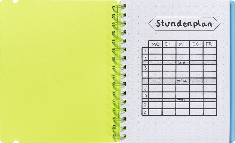 Kolma Collegeblock, Spiralbindung, Softcover, 100 Blatt, 2-fach gelocht, perforiert, 70 g/m² – Blau/Grün