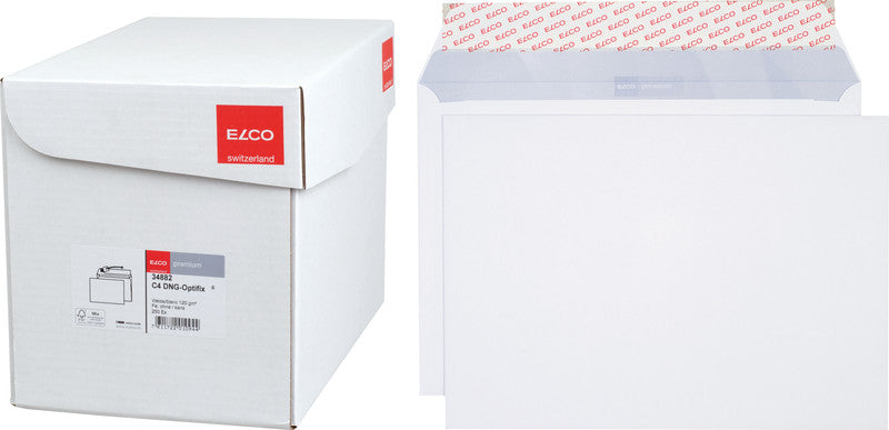 Elco Couvert C4, ohne Fenster, selbstklebend, hochweiss, 120 g/m², mit Innendruck – 250 Stk.
