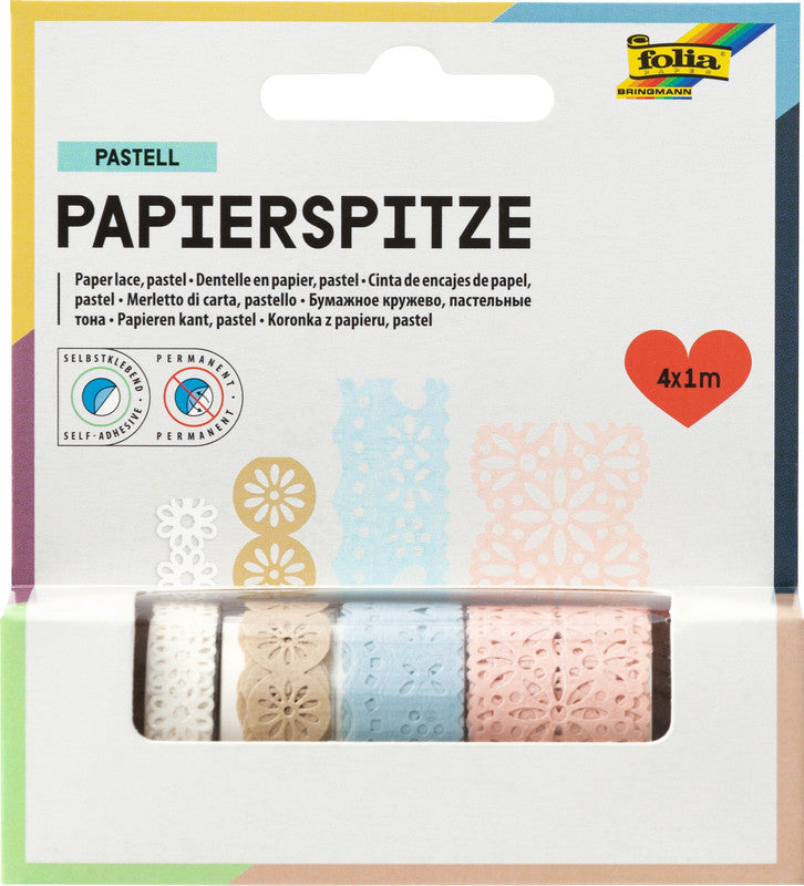 Folia Papierbordüren – verschiedene Breiten × 1 m – Pastell – 4 Rollen
