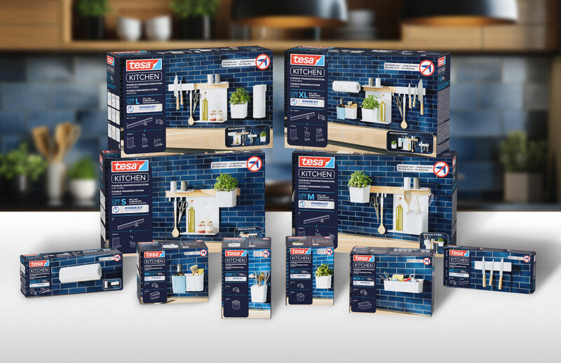 TESA Utensilienhalter (wandmontiert), Nachfüllpackung, 2 Stk., Adapter, mit Power.Kit-Klebelösung, Blau