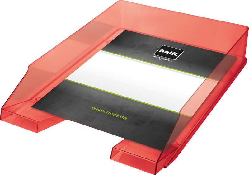 Helit Briefkorb – mit Beschriftungsfeld, glänzend, rot transparent, B 245 × H 67 × T 347 mm
