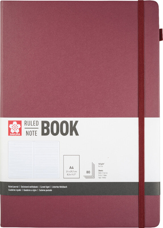 Sakura Notizbuch A4, liniert, Leimbindung, Hardcover, 160 Seiten, 140 g/m² – Maulbeere