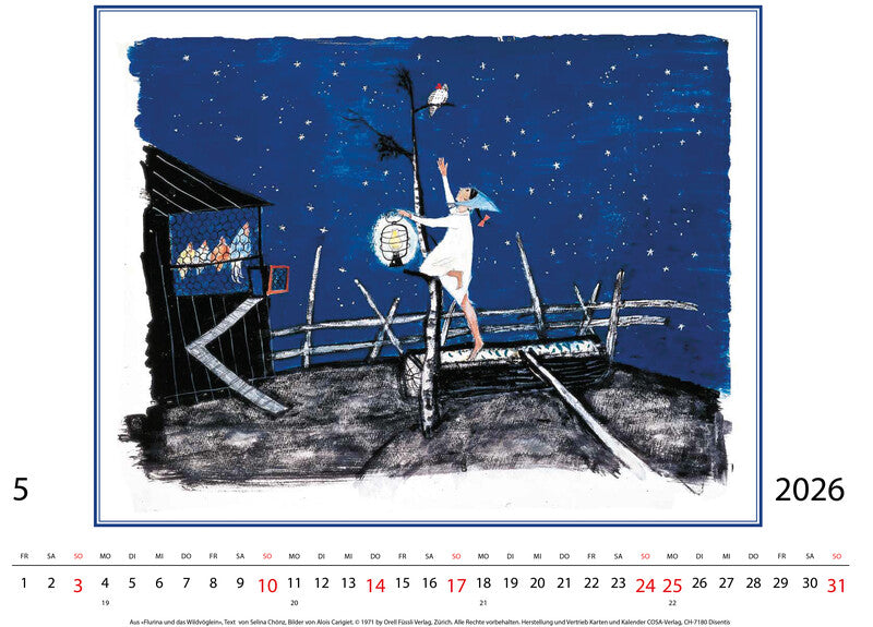 Cosa Kunstkalender Alois Carigiet 2027 – 47 × 36 cm – d – mit Kartonrückwand, mit Aufhänger