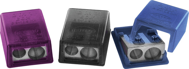 Kum Spitzer – manuell, 2-Loch, mit Behälter, für Blei- und Buntstifte Ø 8 und 11 mm, Magnesium, assortiert