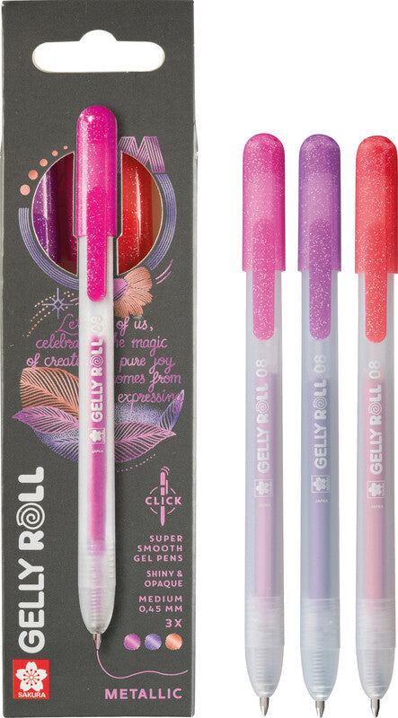 Sakura Gelschreiber 3er Set – 3 Farben, 0,5 mm, schnelltrocknend, Druckmechanik