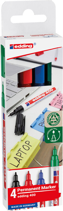 Edding Permanent Marker – rot, blau, grün, schwarz, 4er Set