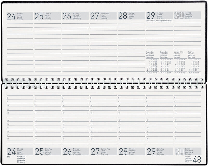 Biella Seplana Agenda – 1 Woche/2 Seiten, Spiralbindung, 29,8 × 11,7 cm, Jan–Dez, Dunkelblau, FSC