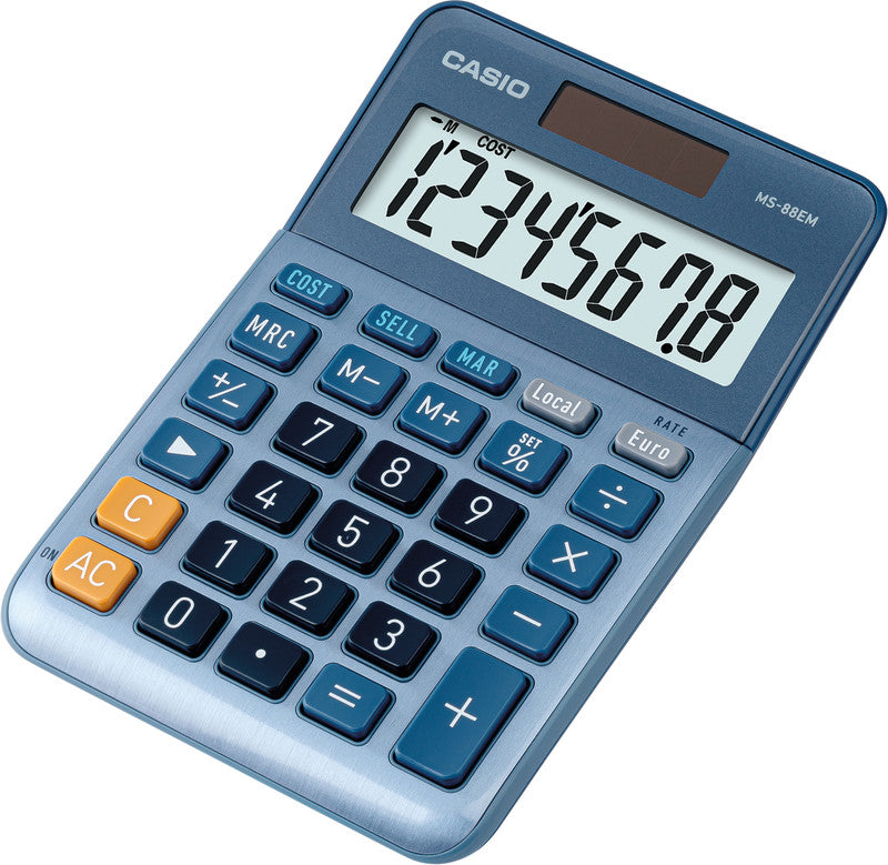 Casio Taschenrechner MS-88EM – 8-stellig, LCD, Steuer/Währung, Solar + Batterie, 101×149×28 mm