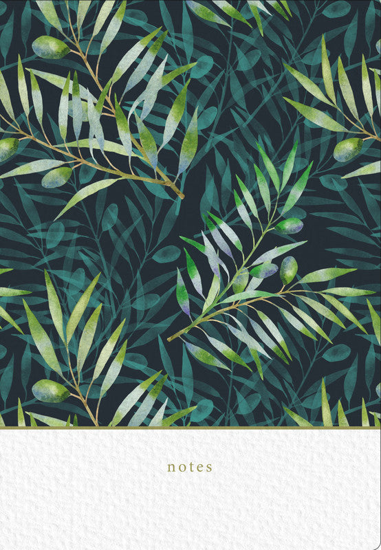 Natur verlag Notizbuch – A5 – 80 g/m² – gebunden, abgerundete Ecken, Lesebändchen, Olivenmuster, FSC