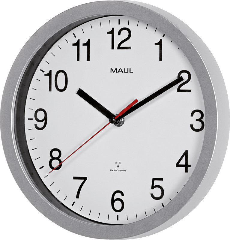 MAUL Wanduhr Run – Funk – Ø 25,2 cm, silber, Kunststoff