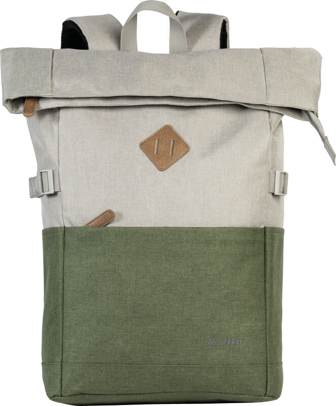 Bestway Notebook-Rucksack Campus Style Roll-Top – Polyester – Hellgrau/Khaki, 260 × 500–600 × 160 mm