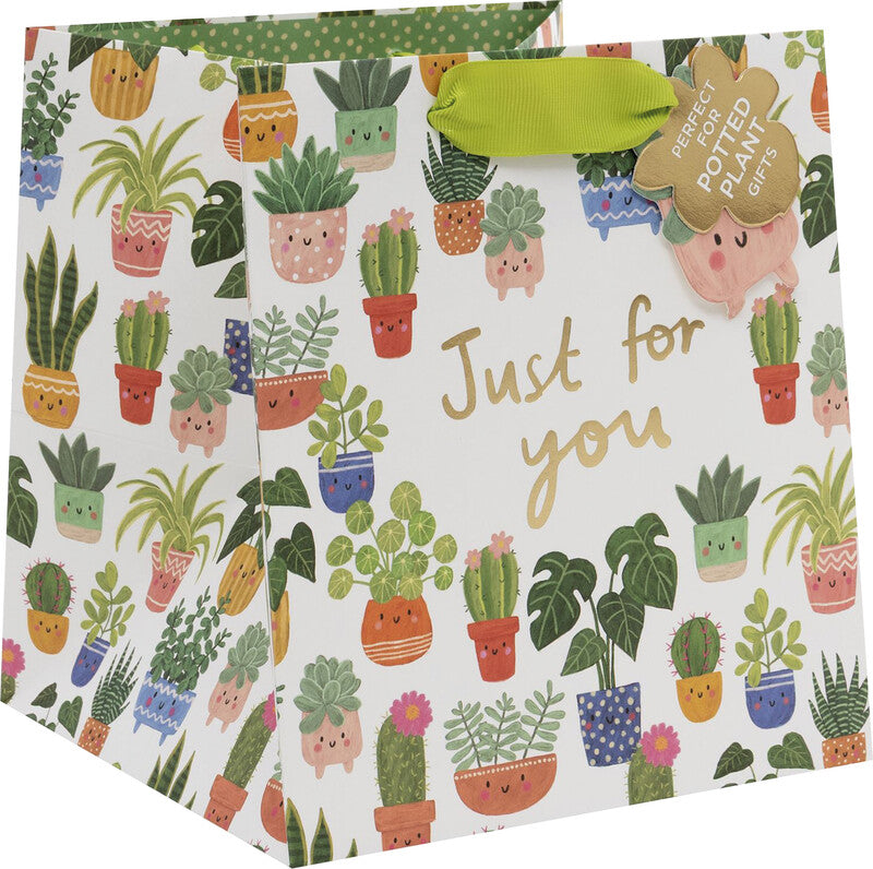Glick Geschenktasche 'Planty Pals' – 18 × 18 × 20 cm, Papier, mit Satinband, mehrfarbig, mit Geschenk-Tag