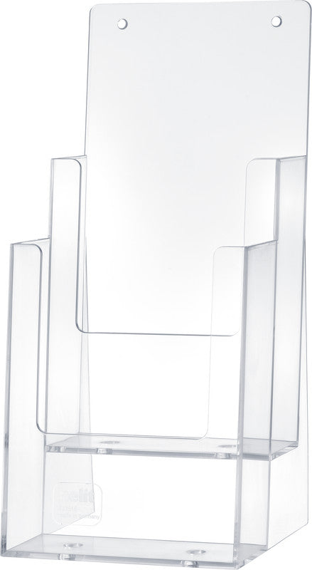 Helit Tischprospekthalter – für A6 hoch, 2 Fächer, transparent, Kunststoff, 115×125×270 mm