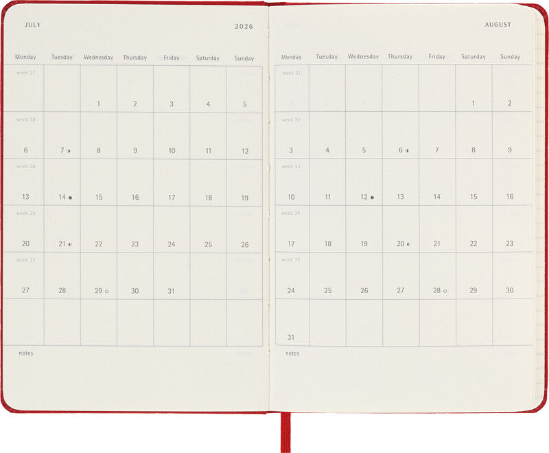 Moleskine Schüleragenda – 1 Woche/1 Seite, gebunden, 9 × 14 cm, 18 Monate Jul–Dez, scharlachrot, FSC