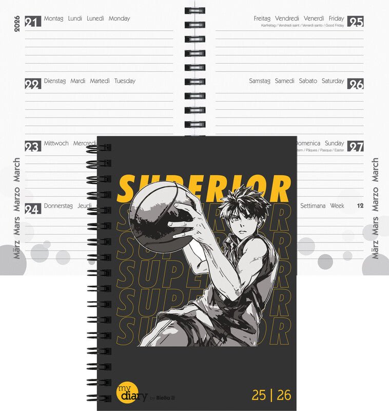 Biella mydiary Schüleragenda – 1 Woche/2 Seiten, Spiralbindung, 12 × 16,5 cm, Aug–Jul, Sport, FSC
