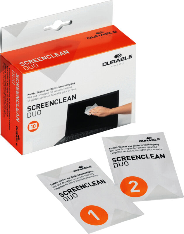 Durable Reinigungstücher, alkoholfrei, antistatisch – für Bildschirme, 10 Stk.