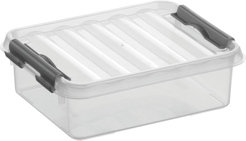 Helit die q-line Aufbewahrungsbox 1 l – mit Clipdeckel, stapelbar, 200 × 60 × 150 mm, transparent, Kunststoff