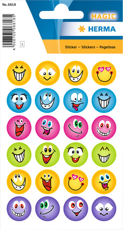 HERMA Schmucketiketten, Happy Faces – 84 × 120 mm – sortiert