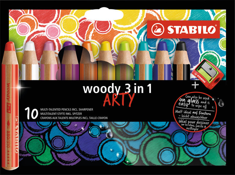 STABILO 3-in-1 Farbstifte Woody Arty – 10 Farben, mit Spitzer, PEFC