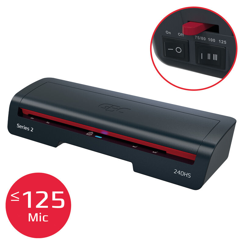 GBC 240HS Laminiergerät A3 – 2-Rollen, 75–125 µm, 2 Min. Aufheizzeit, 500 mm/min, schwarz