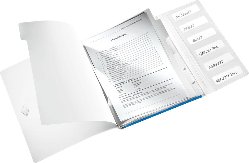 Leitz WOW A4 Fächermappe – 6 Fächer, Gummiband, Polypropylen (PP), Blau, Metallisch, 3 Klappen, mit Taben