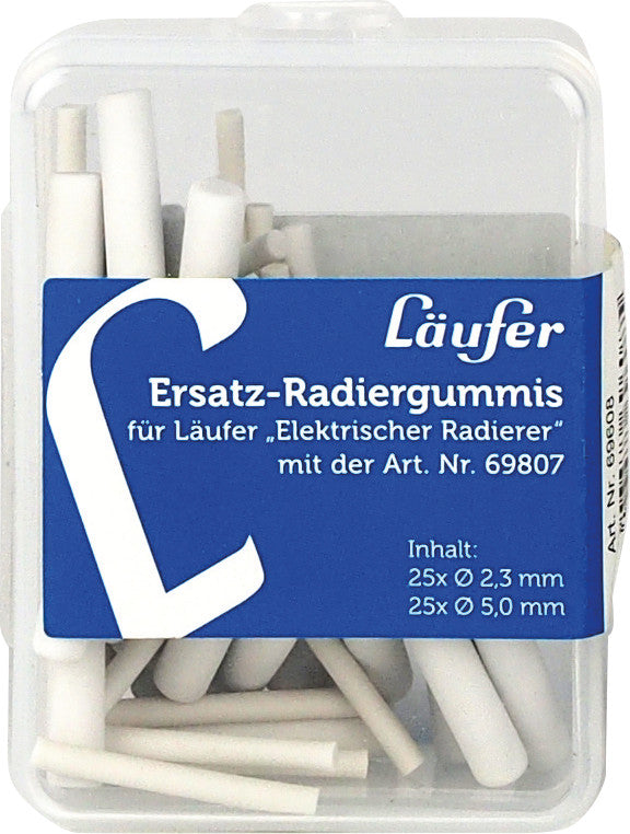 Laufer Ersatzradierer – für Bleistifte, Farbstifte – 50er-Pack – Kunststoff – Weiss – 4 × 100 × 4 mm