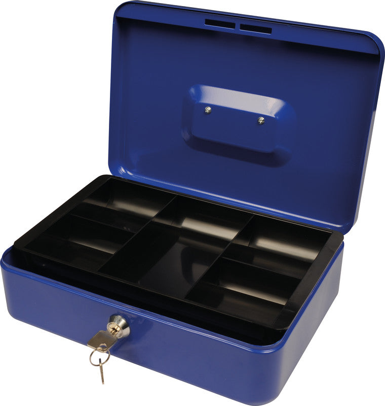 Q-Connect – Geldkassette – mit Schlüssel – 26,2 × 19,2 × 8,2 cm – Blau – Stahl