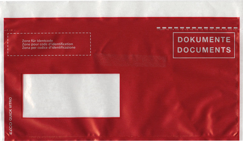 Elco Dokumententasche – C6/5 (229 × 114 mm), Fenster links, bedruckt, rot, selbstklebend – 250 Stück