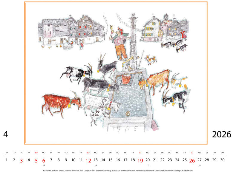 Cosa Kunstkalender Alois Carigiet Schellen-Ursli 2026 – 47 × 36 cm – d