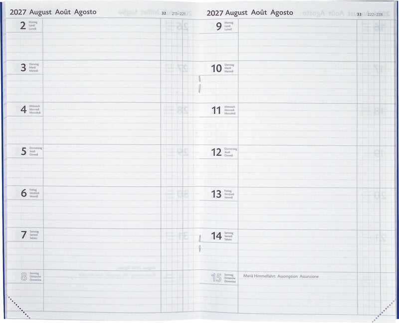 Biella Kompakte Agenda – 1 Woche pro Seite, gebunden, 15 × 24 cm, 2027, Dunkelblau, PEFC