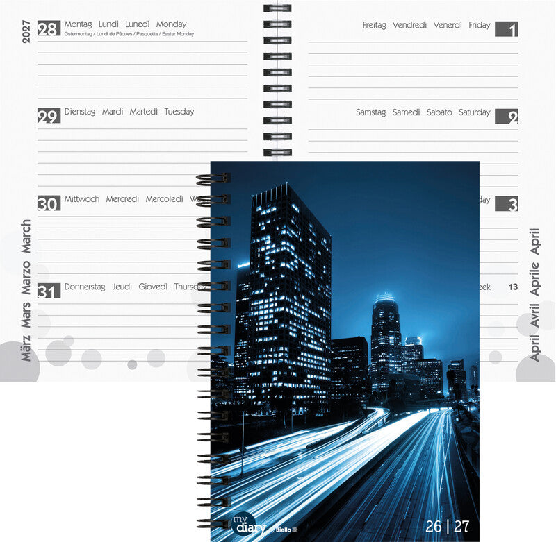Biella mydiary Schüleragenda – 1 Woche/2 Seiten, Spiralbindung, A5, Aug–Jul, City, FSC