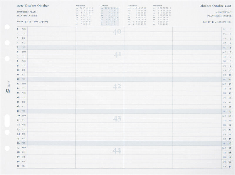 Succes Kalender-Einlage – 1 Monat/Seite, 6-fach, A5, 2027