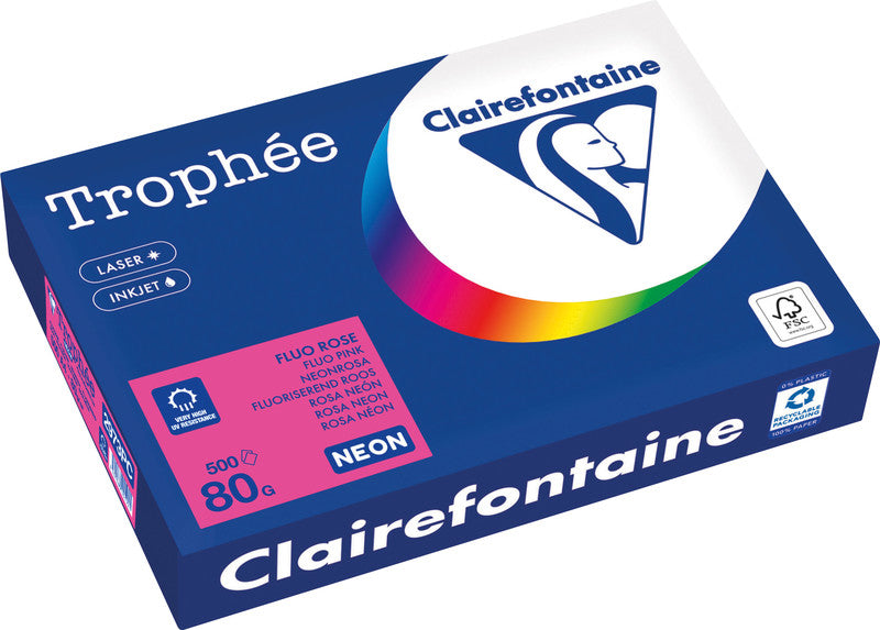 Clairefontaine Kopierpapier – A4, 80 g/m², Neonrosa – für Drucker und Kopierer – FSC, EU Ecolabel – 500 Blatt