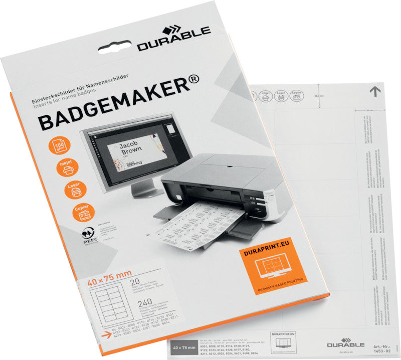Durable Einstecketiketten A4 (75 × 40 mm), 150 g/m², weiss, Papier – für Inkjet, Laser, Kopierer – 240 Karten