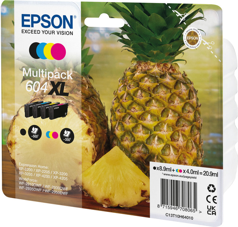Epson Tintenpatronen-Multipack 604XL, CMYK, XL, 4er-Pack, 1×8,9 ml + 3×4 ml – für Expression, WorkForce und andere