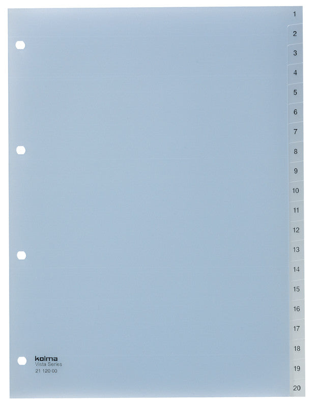 Kolma Register – A4, 20-teilig, PP, transparent, vorgedruckt, 4-fach gelocht, für A4